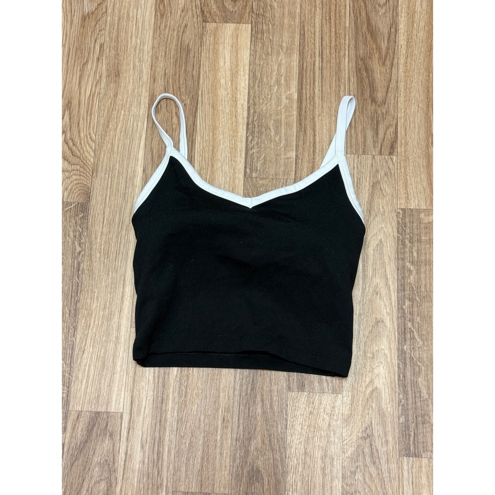 Gilly‎ Hicks Recharge Black White Contrast Trim Cami Crop Top XS Shelf Bra Tank